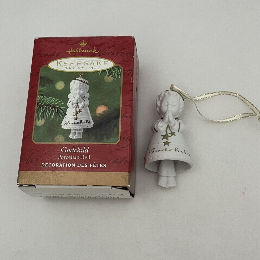 2001 Hallmark Keepsake Ornament Godchild Porcelain Bell Angel Ornament Sue Tague